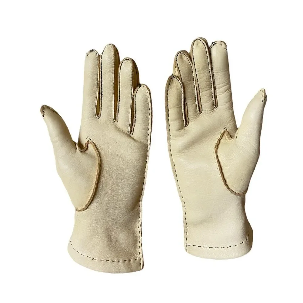Vintage Leather Cream Gloves Beige Size 6\2